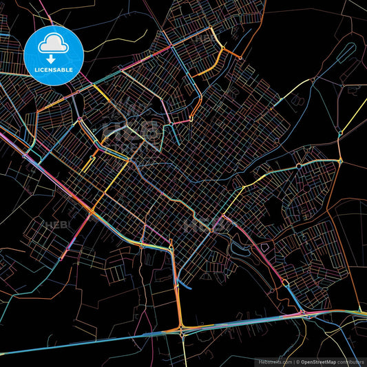 Sertaozinho, Brazil, colorful city map on black background
