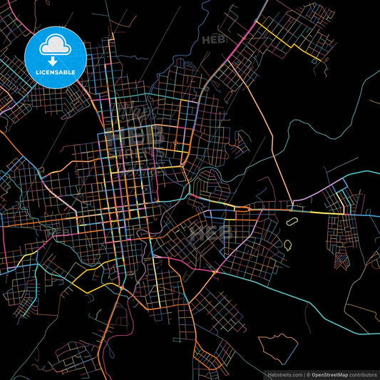 Bage, Brazil, colorful city map on black background