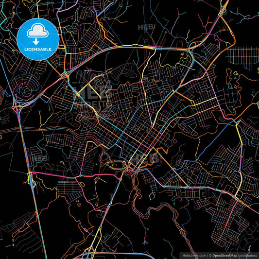 Salto, Brazil, colorful city map on black background