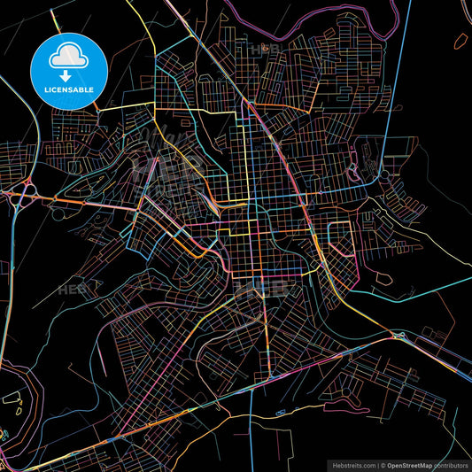 Ourinhos, Brazil, colorful city map on black background