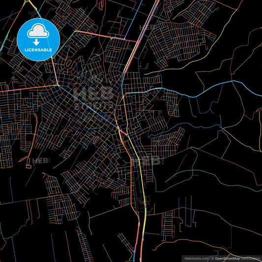Arapongas, Brazil, colorful city map on black background
