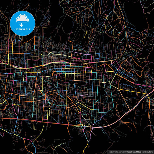Villa Alemana, Chile, colorful city map on black background