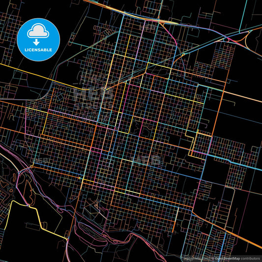 Villa Mercedes, Argentina, colorful city map on black background