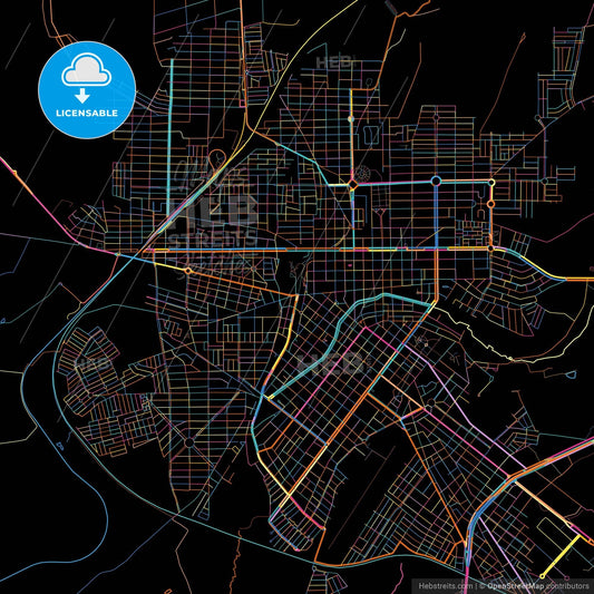 Araguari, Brazil, colorful city map on black background