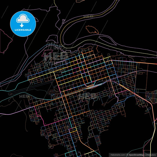 Corumba, Brazil, colorful city map on black background