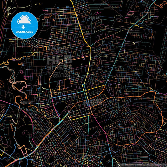 Limpio, Paraguay, colorful city map on black background