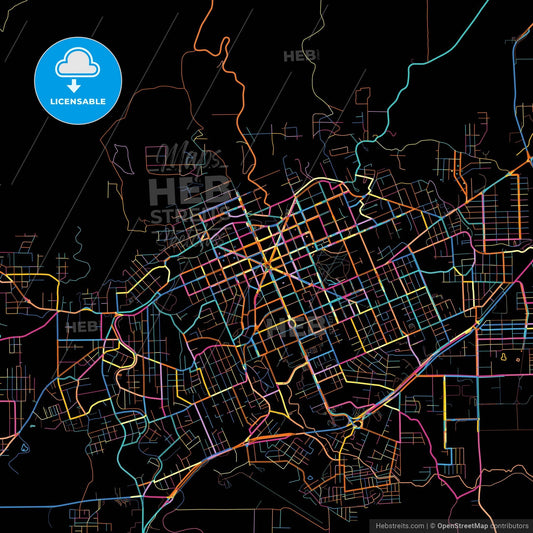 Erechim, Brazil, colorful city map on black background