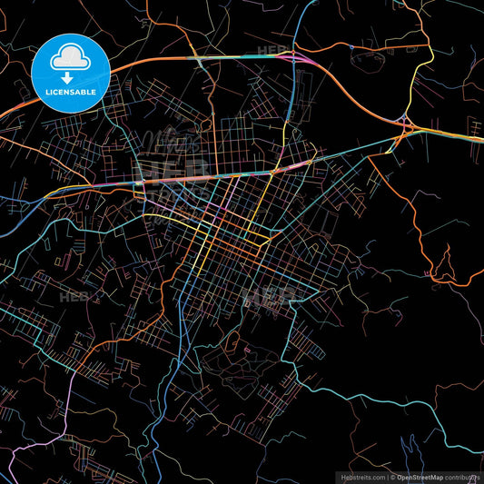 Campo Largo, Brazil, colorful city map on black background