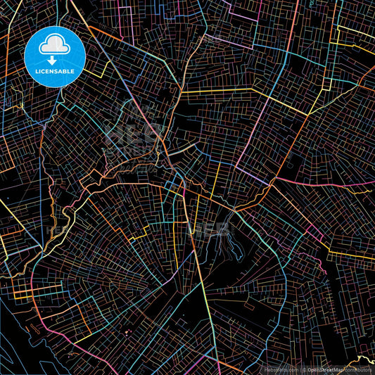 Nemby, Paraguay, colorful city map on black background