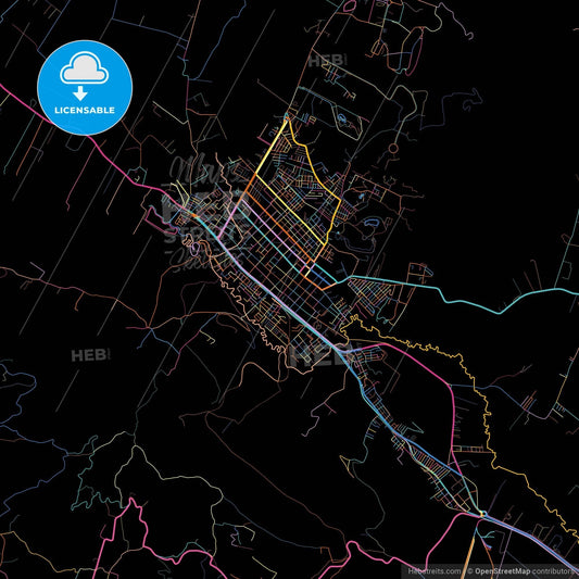 Facatativa, Colombia, colorful city map on black background