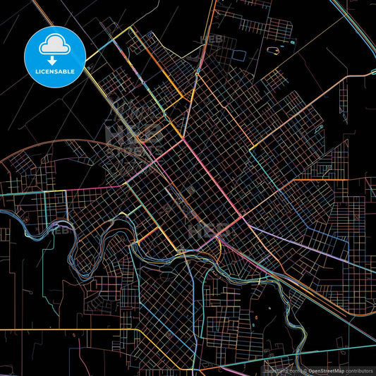 Villa Maria, Argentina, colorful city map on black background