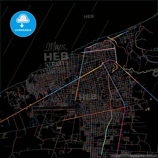 Riohacha, Colombia, colorful city map on black background