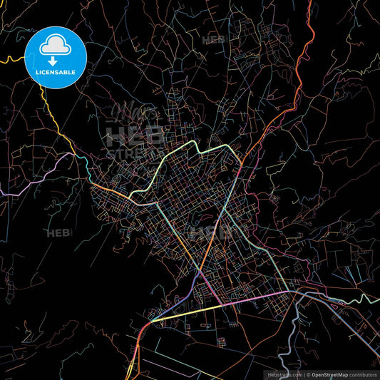 Duitama, Colombia, colorful city map on black background