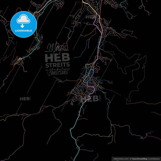 Timoteo, Brazil, colorful city map on black background