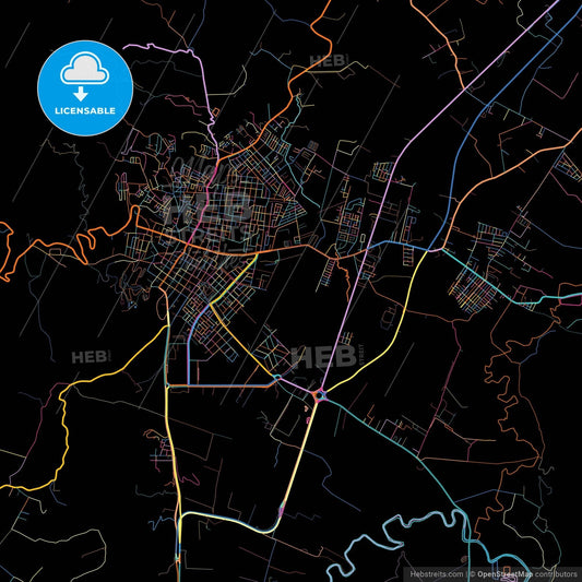 Zipaquira, Colombia, colorful city map on black background