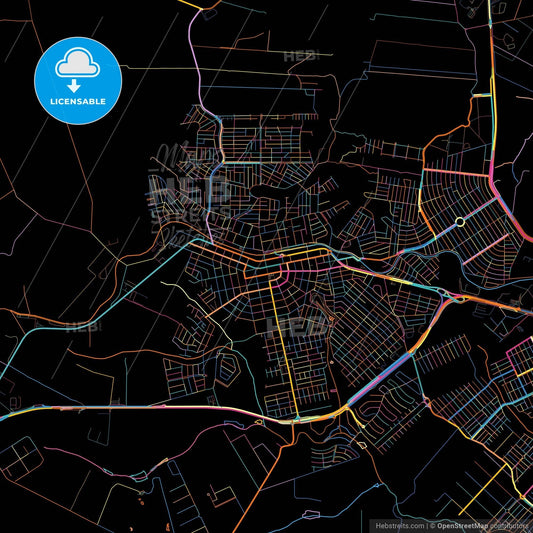 Cambe, Brazil, colorful city map on black background