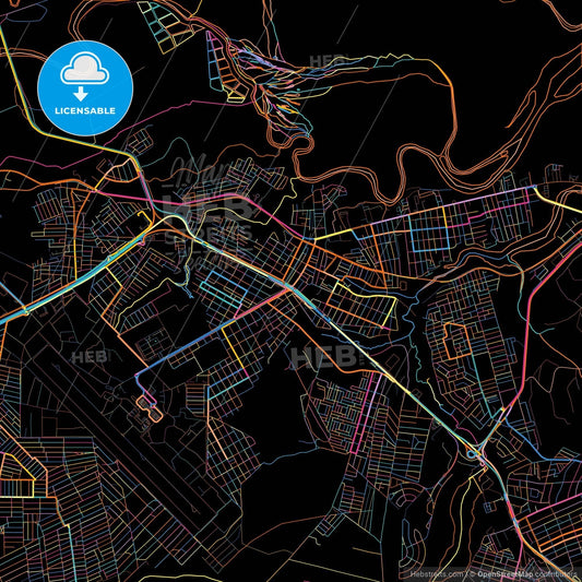 Bayeux, Brazil, colorful city map on black background