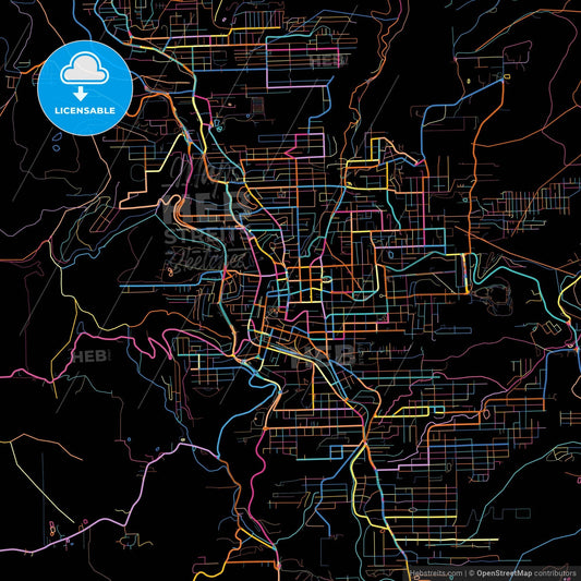 Bento Goncalves, Brazil, colorful city map on black background