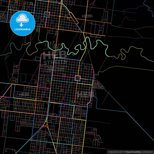 Reconquista, Argentina, colorful city map on black background