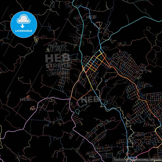 Almirante Tamandare, Brazil, colorful city map on black background