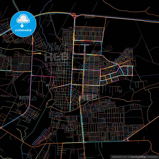 Planaltina, Brazil, colorful city map on black background