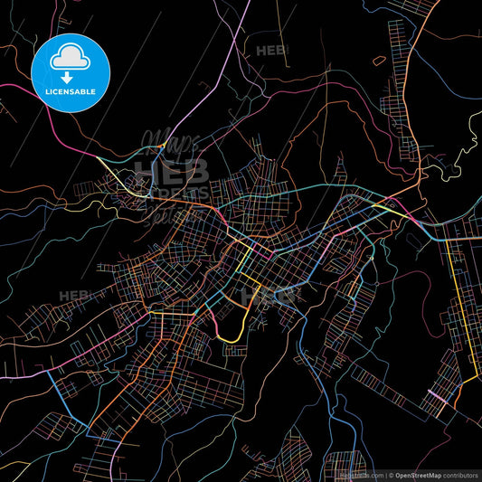 Crato, Brazil, colorful city map on black background