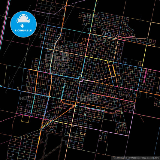 Rafaela, Argentina, colorful city map on black background