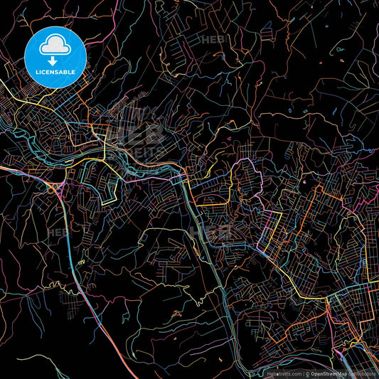 Sao Lourenco da Mata, Brazil, colorful city map on black background