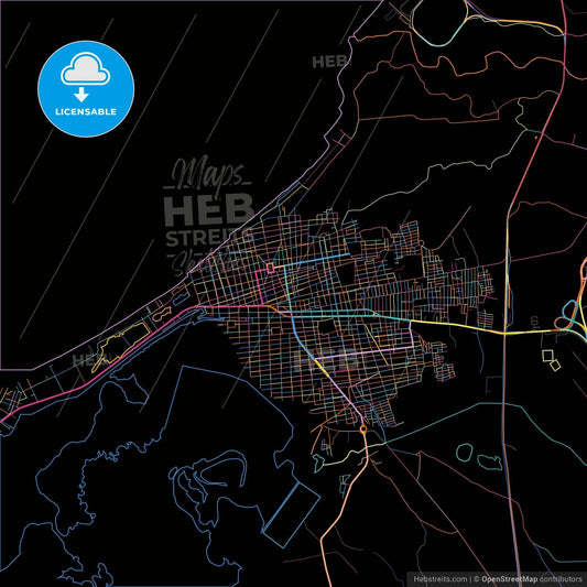 Cienaga, Colombia, colorful city map on black background