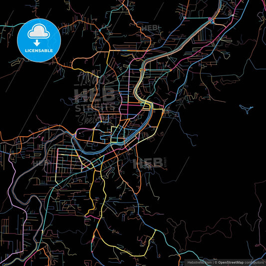 Brusque, Brazil, colorful city map on black background
