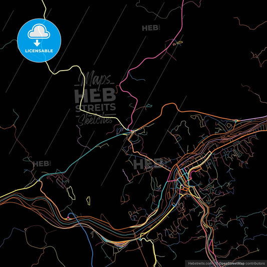 Barra do Pirai, Brazil, colorful city map on black background