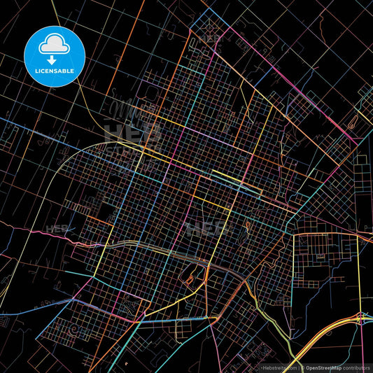 Pergamino, Argentina, colorful city map on black background
