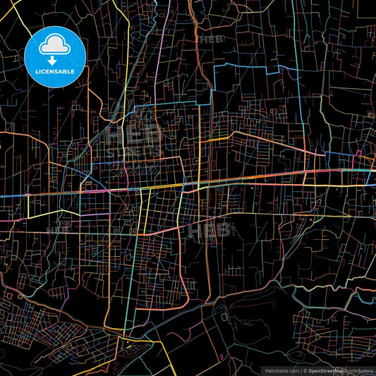 Quillacollo, Bolivia, colorful city map on black background