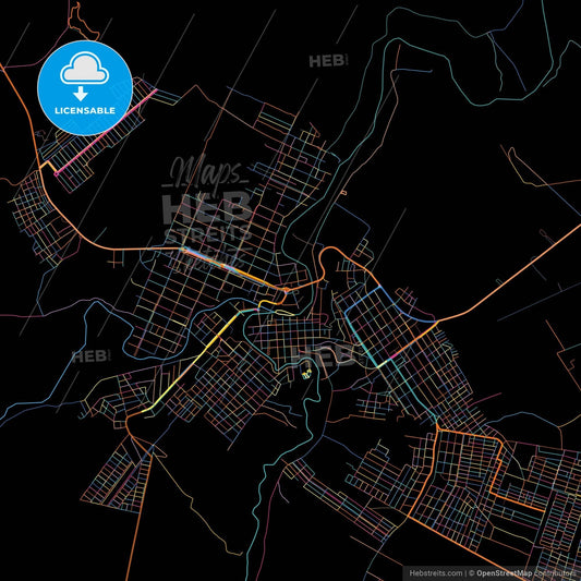 Barra do Corda, Brazil, colorful city map on black background