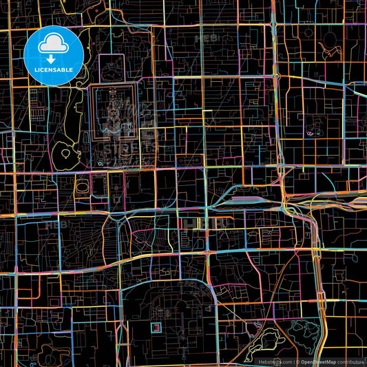 Beijing, China, colorful city map on black background