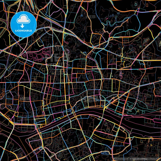 Guangzhou, Guangdong, China, colorful city map on black background