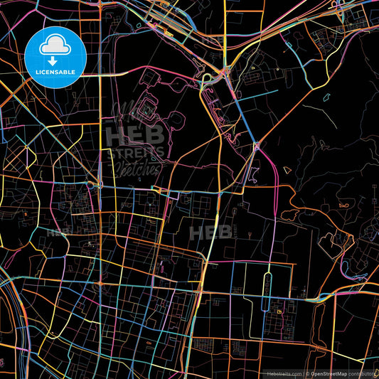 Nanjing, Jiangsu, China, colorful city map on black background