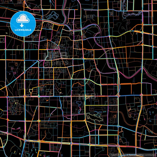 Foshan, Guangdong, China, colorful city map on black background