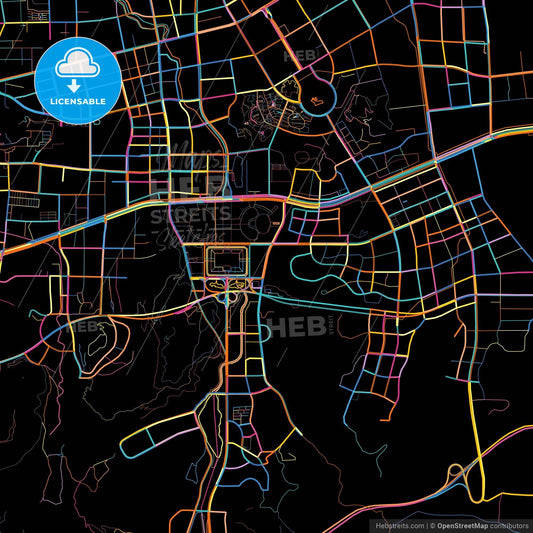 Jinan, Shandong, China, colorful city map on black background