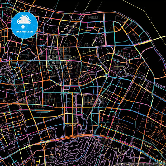 Wenzhou, Zhejiang, China, colorful city map on black background