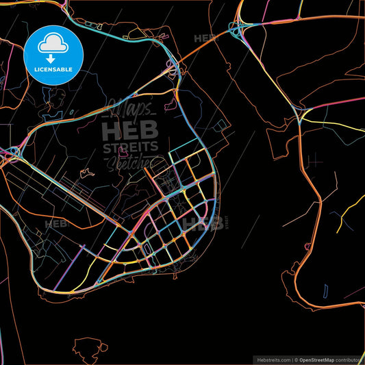 Quanzhou, Fujian, China, colorful city map on black background