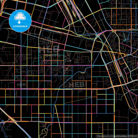 Zhengzhou, Henan, China, colorful city map on black background