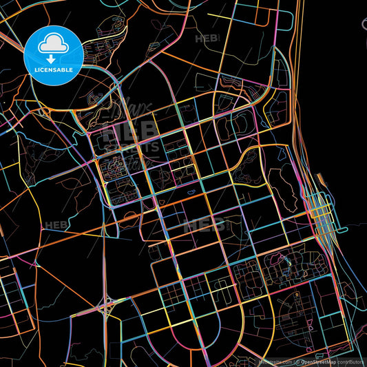 Kunming, Yunnan, China, colorful city map on black background