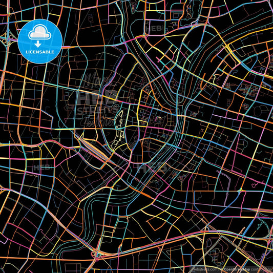 Ningbo, Zhejiang, China, colorful city map on black background