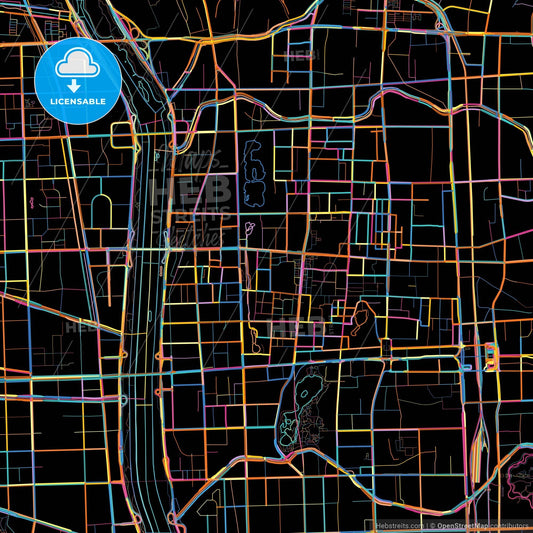 Taiyuan, Shanxi, China, colorful city map on black background