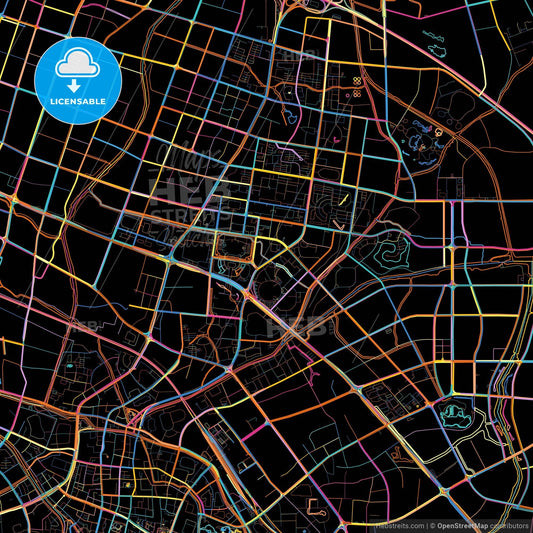 Changzhou, Jiangsu, China, colorful city map on black background