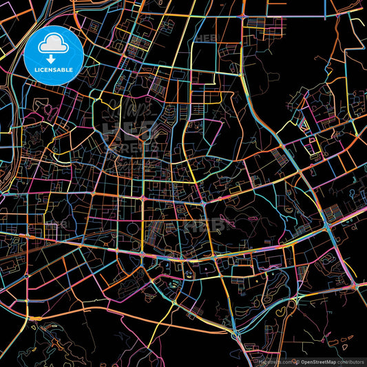 Zhongshan, Guangdong, China, colorful city map on black background