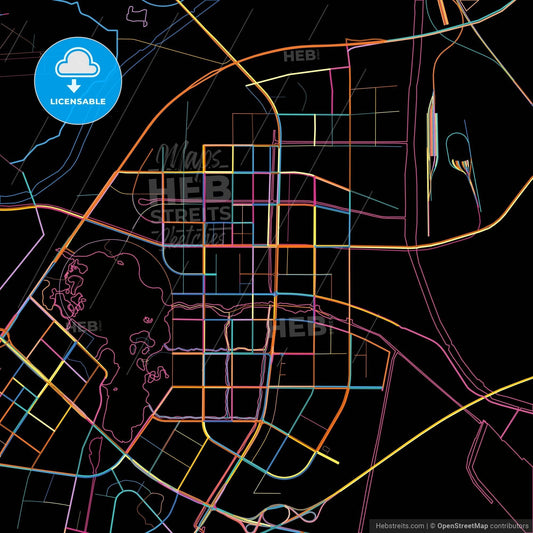 Xuzhou, Jiangsu, China, colorful city map on black background