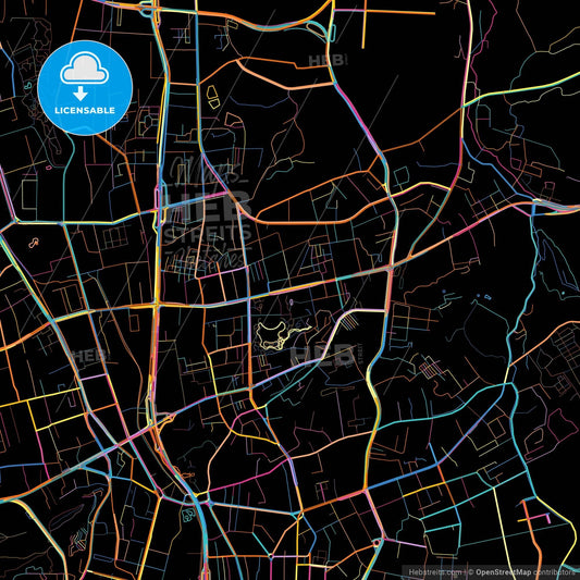 Ürumqi, Xinjiang, China, colorful city map on black background