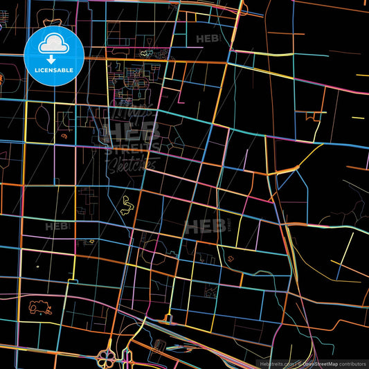 Zibo, Shandong, China, colorful city map on black background